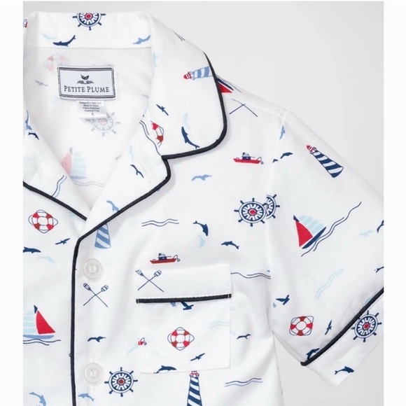 Petite Plume Girls Flame Resistant Chemical Free Nautical Pajama Set Size 14 - Picture 2 of 6